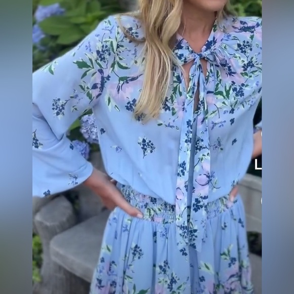 Cartolina Emelia Mini Dress Size XL Light Blue Floral Ruffle Smocked Waist NWT - Picture 16 of 16